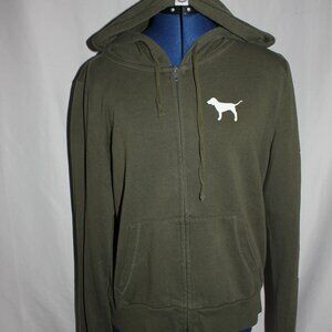 Victoria's Secret PINK Zip Up Hoodie Green Logo Down Sleeve Size Large
